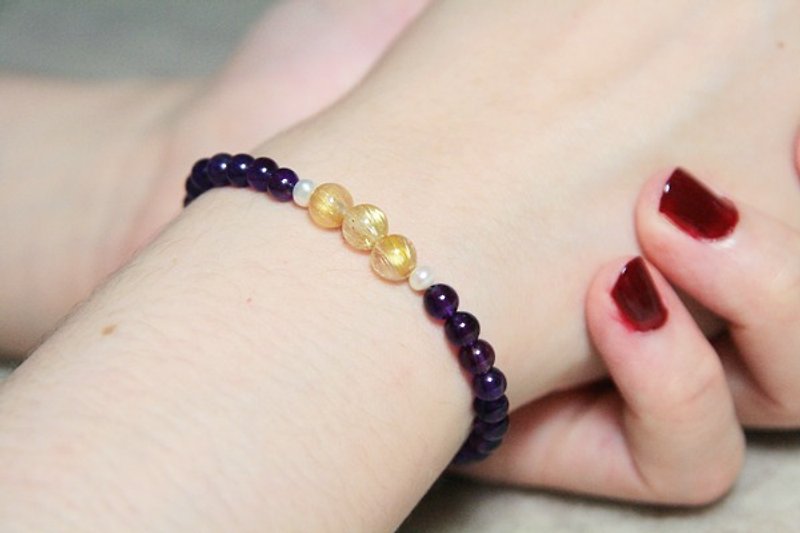 天然钛晶x 紫水晶 x淡水珍珠手链 ( J56-Erica ) - 手链/手环 - 宝石 