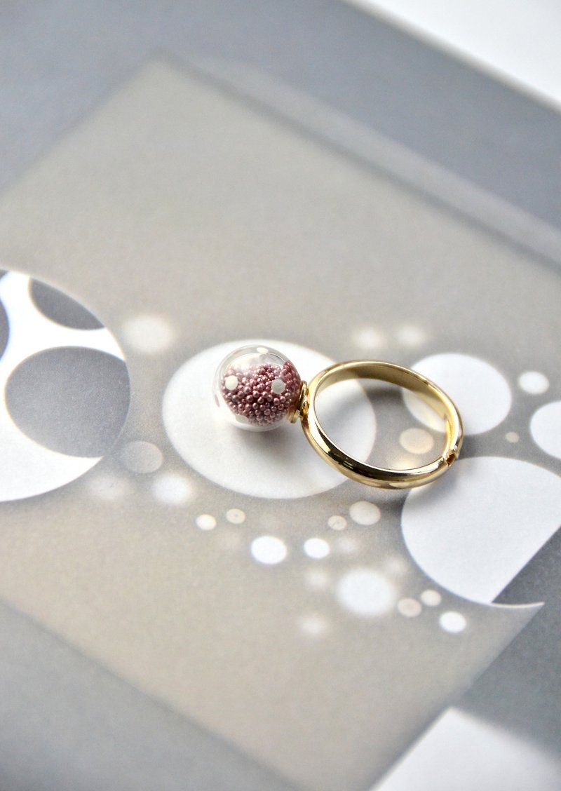 AMATO - 情人节限定 深粉红波点玻璃球 指环 戒指 - 戒指 - 玻璃 红色