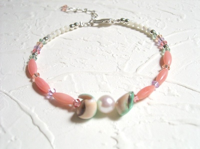 粉绿仿珊瑚珍珠水晶手链 - 手链/手环 - 其他材质 粉红色