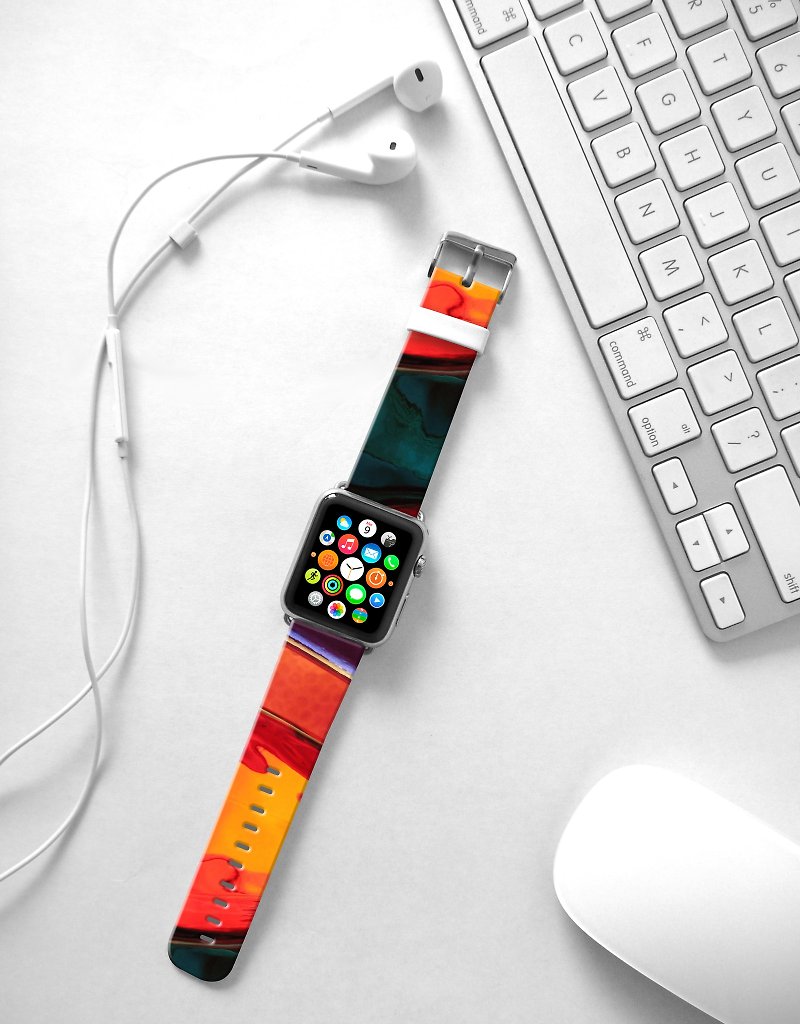 Apple Watch Series 1 , Series 2, Series 3 - Apple Watch 真皮手表带，适用于Apple Watch 及 Apple Watch Sport - Freshion 香港原创设计师品牌 - 橙色油彩图纹 17 - 表带 - 真皮 