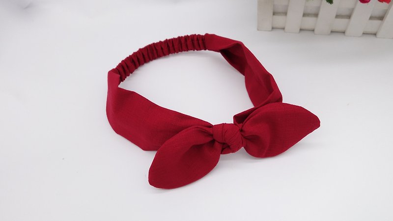 红兔耳发带 - 围嘴/口水巾 - 棉．麻 红色