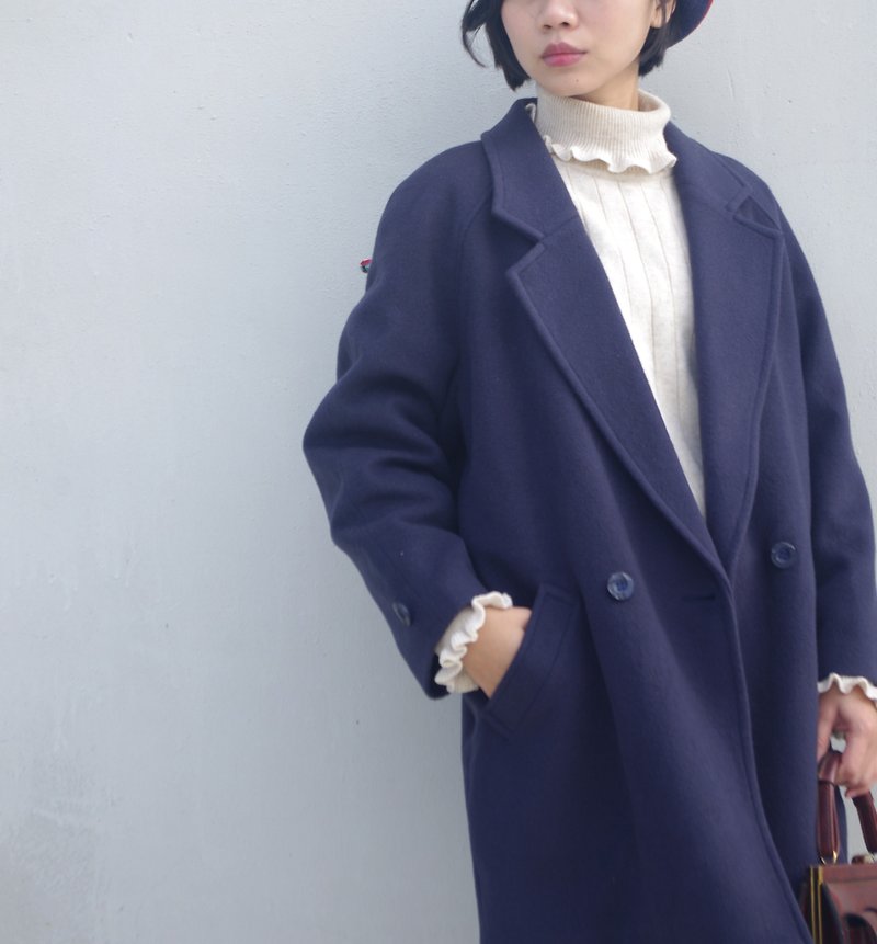 4.5studio-日本寻宝古着-法式深蓝拉克兰袖毛料大衣 - 女装休闲/机能外套 - 其他材质 蓝色