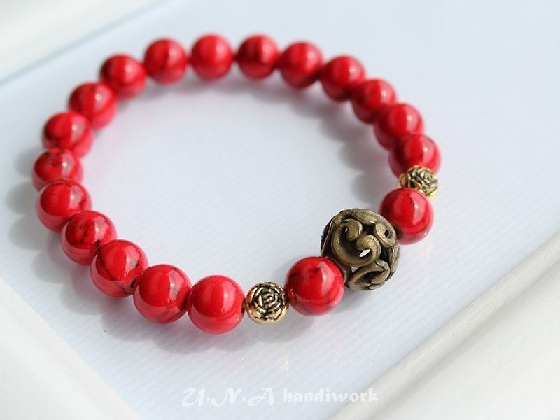 【优娜手作】天然石-石榴红 - 手链/手环 - 其他材质 红色