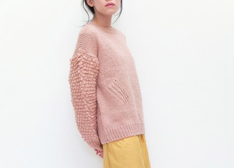 粉红手工编织羊毛毛衣 - 女装针织衫/毛衣 - 棉．麻 粉红色