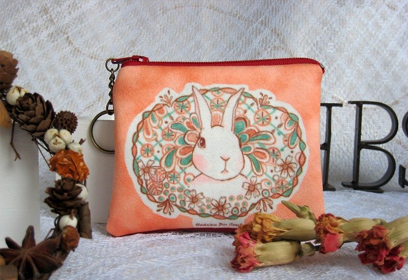 <秘境之生>花丛中的兔子 小 零钱包 票卡 插画 动物 - 零钱包 - 其他材质 橘色