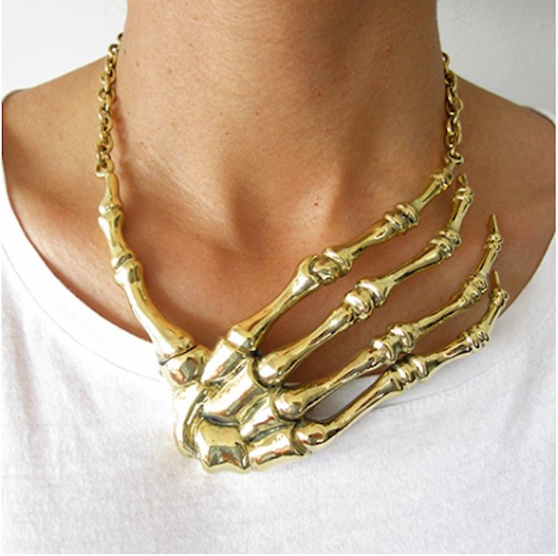 Hand bone necklace in brass,Rocker jewelry ,Skull jewelry,Biker jewelry - 项链 - 其他金属 