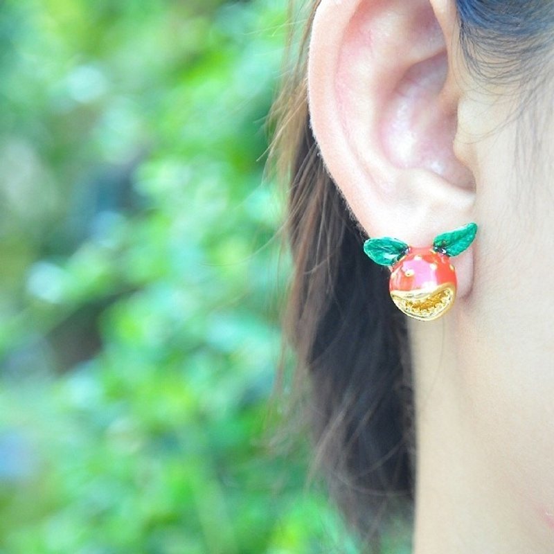 大王花黄铜耳环（红色） - 耳环/耳夹 - 其他金属 红色
