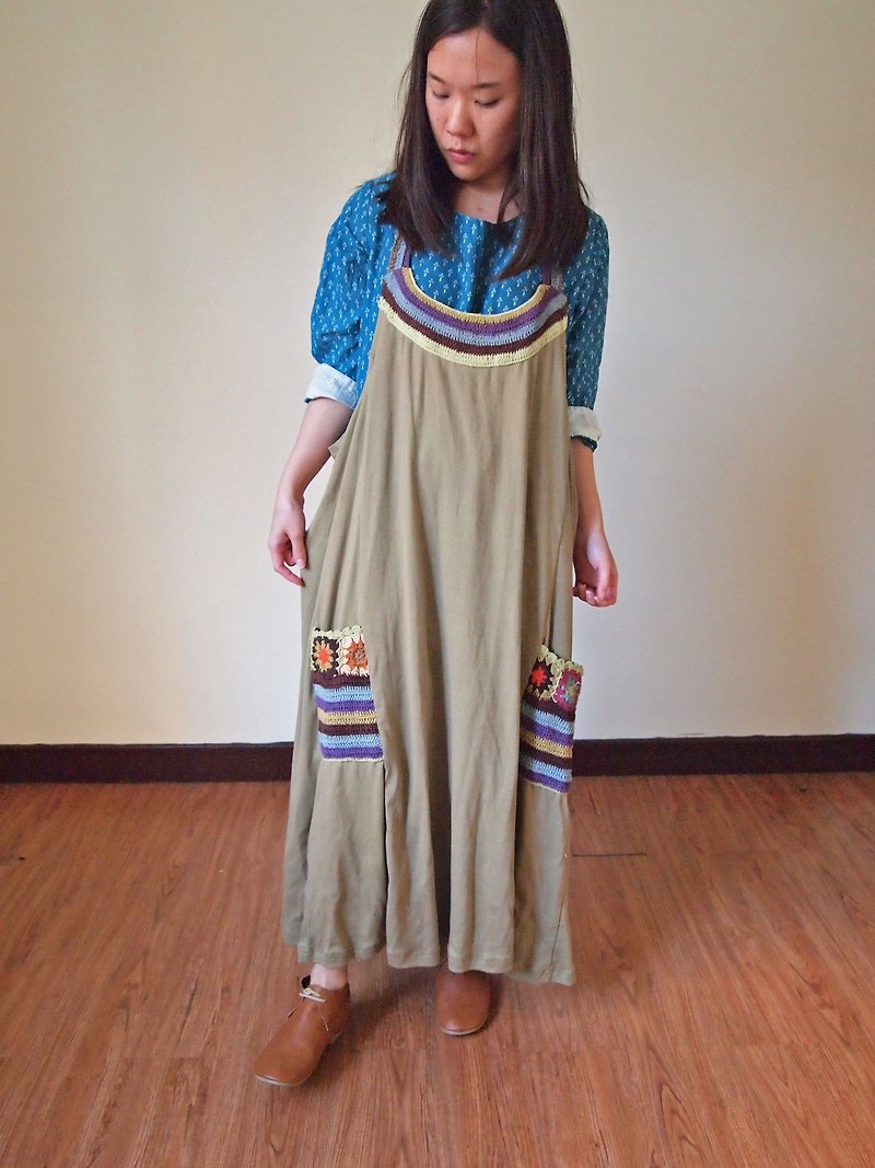 Japaindia南洋女孩的活力编织洋装-卡其绿 - 洋装/连衣裙 - 棉．麻 蓝色