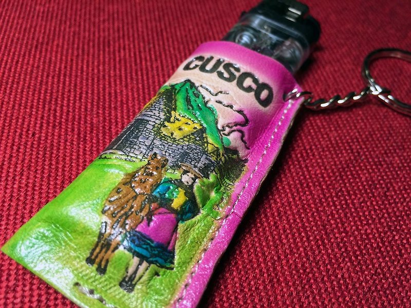 祕鲁真皮彩绘打火机套钥匙圈-粉 - 钥匙链/钥匙包 - 其他材质 粉红色