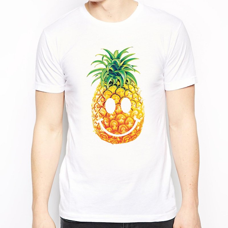 PINEAPPLE-Smile短袖T恤-白色 凤梨微笑脸平价 时尚 设计 自创 品牌 时髦 水果 - 男装上衣/T 恤 - 纸 白色