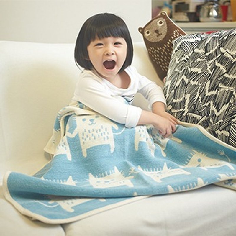 弥月礼 瑞典Klippan有机棉暖暖毯--逗趣猫 (天空蓝) - 被子/毛毯 - 棉．麻 蓝色
