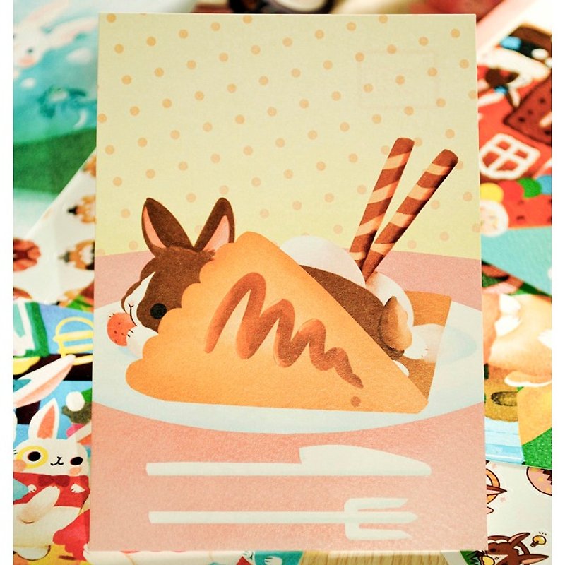 小兔甜点明信片*可丽饼 - 卡片/明信片 - 纸 多色