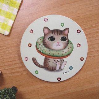 ChinChin 手绘猫咪陶瓷吸水杯垫 - 抹茶甜甜圈