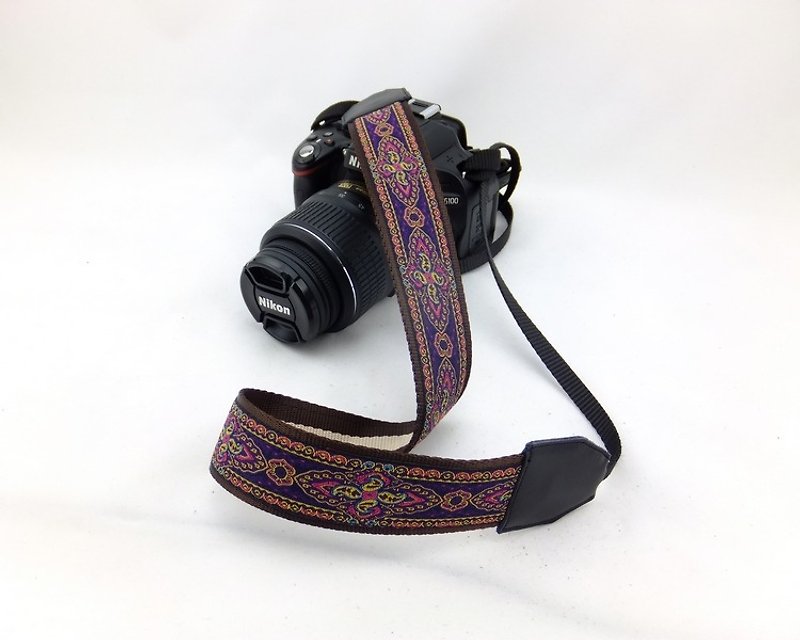 相机背带 个性定制 可印字 真皮拼接 刺绣花纹  民族风028 - 相机背带/脚架 - 真皮 紫色