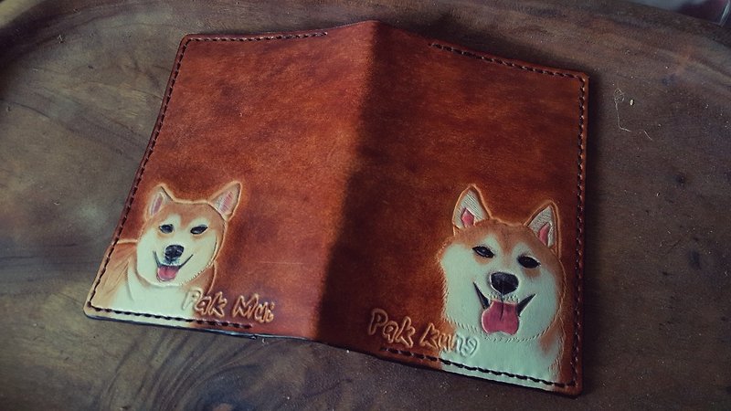 定制宠物两只狗儿深棕色纯牛皮护照夹(订做情人、生日送礼) - 护照夹/护照套 - 真皮 橘色