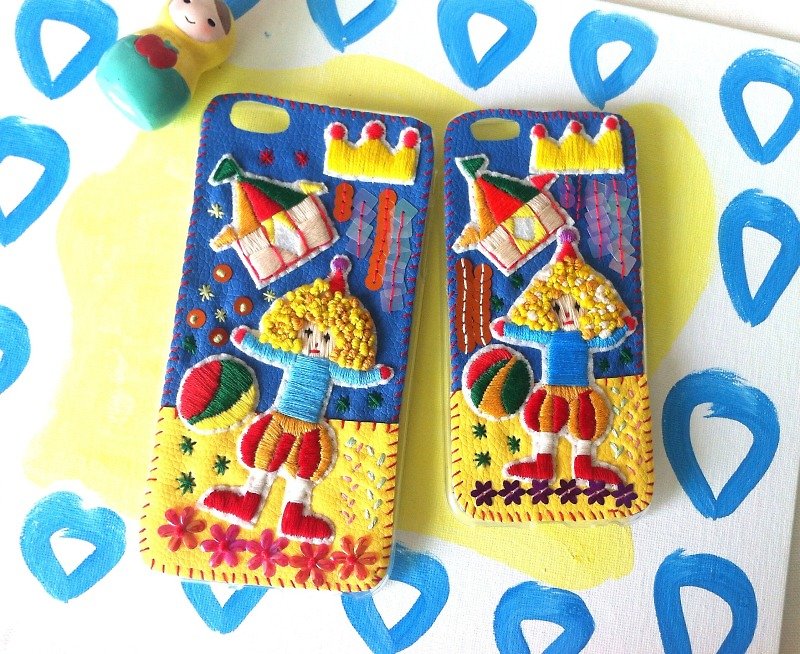 马戏团刺绣钉珠手机壳 - 手机壳/手机套 - 绣线 蓝色