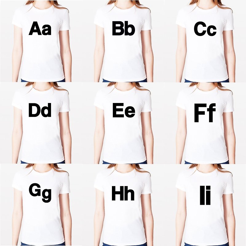 Aa Bb Cc Dd Ee Ff Gg Hh Ii 短袖T恤-白色 英文字母 设计 文字 - 女装 T 恤 - 棉．麻 白色