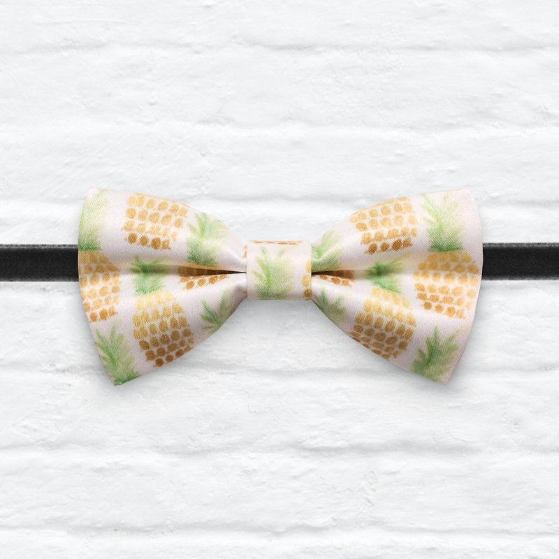 Style 0038  夏日凤梨 印花 系列 领结 Summer Pineapple pattern bowtie - 颈链 - 其他材质 黄色