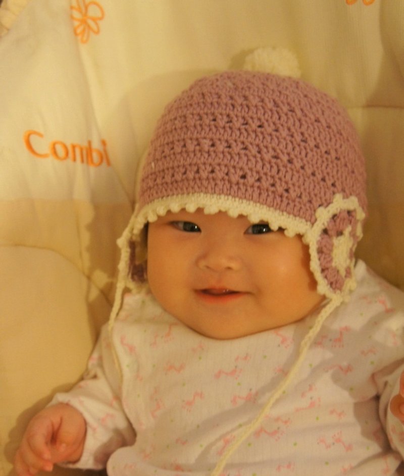 手作编织小女孩遮耳花轮帽(100%美丽诺羊毛)~ - 围嘴/口水巾 - 其他材质 