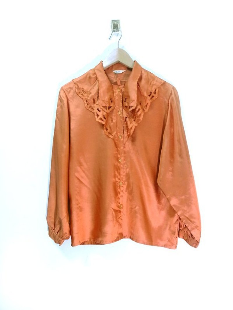 铜橘色 镂空花边领 衬衫 日本古着 - 女装衬衫 - 其他材质 橘色