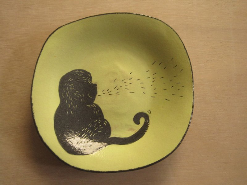 DoDo手作 悄悄话.动物剪影系列-猴子方盘(绿色) - 花瓶/陶器 - 陶 绿色