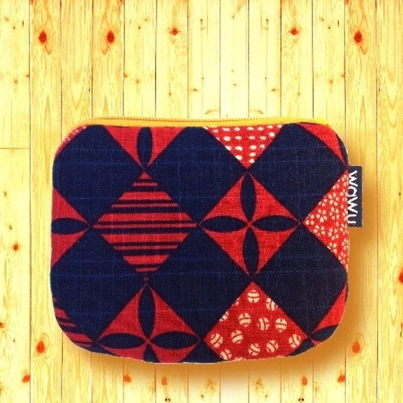 WaWu 小零钱包, 贴身钱包, 卡包, 证件包 (紫红菱格) 日本布* - 零钱包 - 棉．麻 蓝色