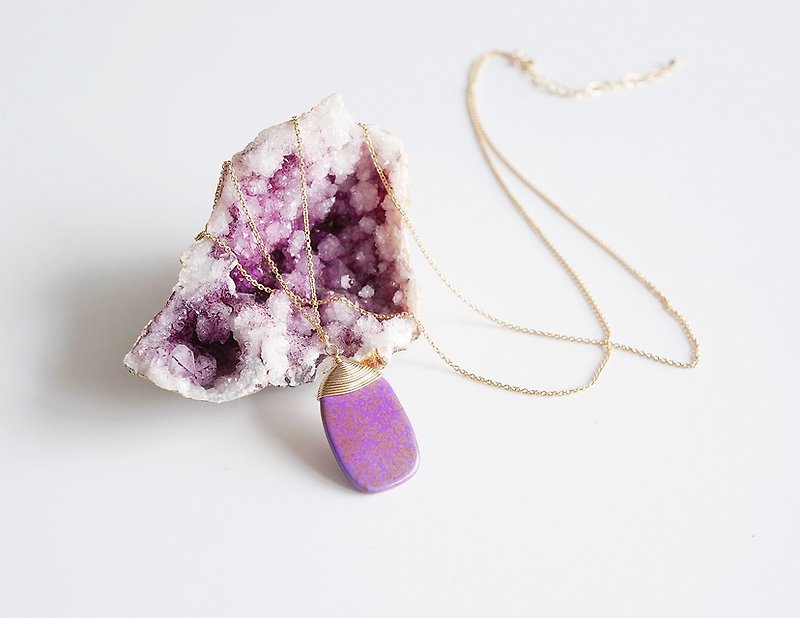 【14KGF】Long Necklace,16KGP Purple Turquoise - 长链 - 宝石 紫色