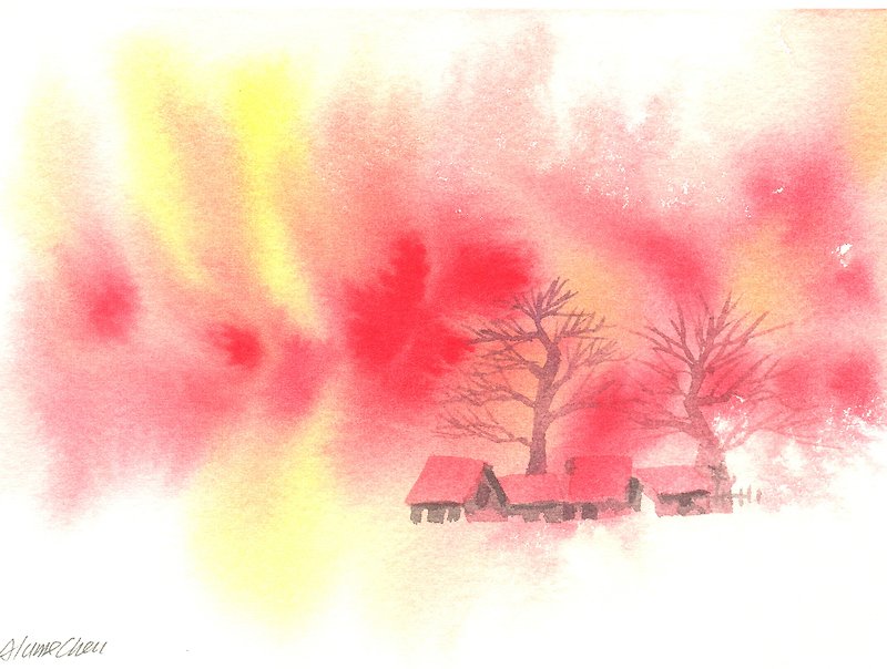 圣诞卡片“疗愈系树林系列1-20”水彩手绘限量版明信片/贺卡 - 卡片/明信片 - 纸 红色