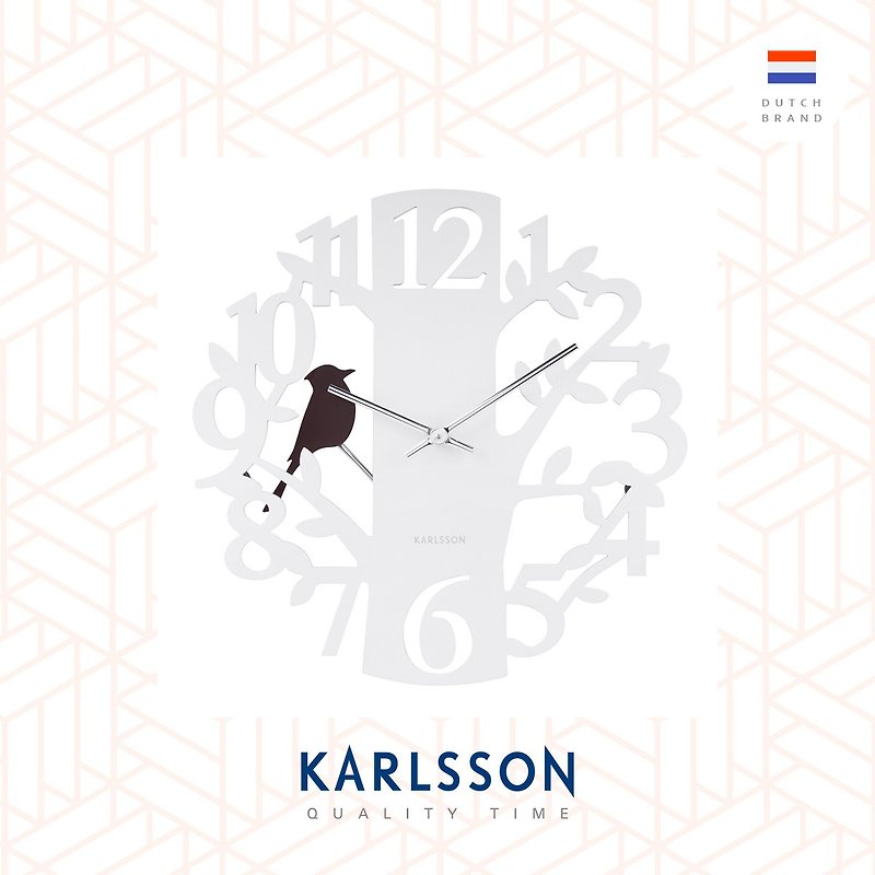 Karlsson, Wall clock woodpecker MDF white 啄木鸟摇摆钟 - 时钟/闹钟 - 木头 白色