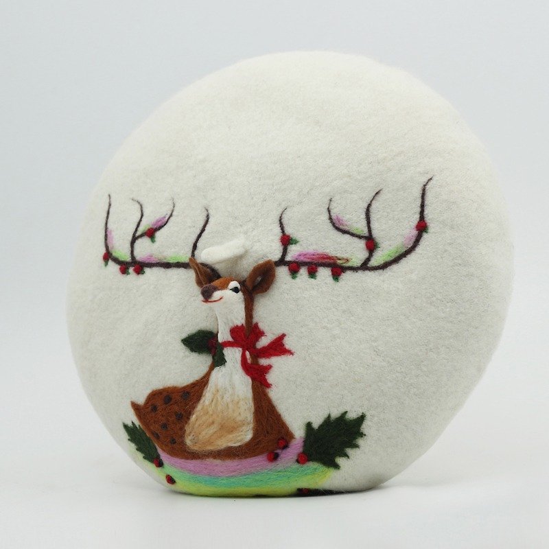 圣诞礼物原创手工羊毛毡贝雷帽画家帽针毡立体鹿—白色 - 帽子 - 羊毛 白色