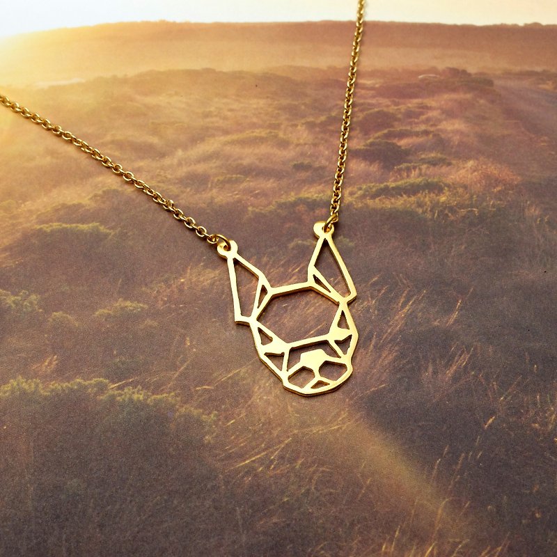 Geometric Boston terrier Dog Necklace, gift for Dog lover, Gold Plated Brass - 项链 - 铜/黄铜 金色