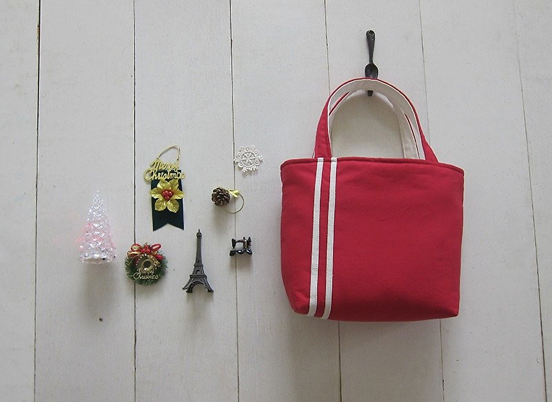 Sporty系列-帆布小号托特包 (红+乳白) - 手提包/手提袋 - 其他材质 多色