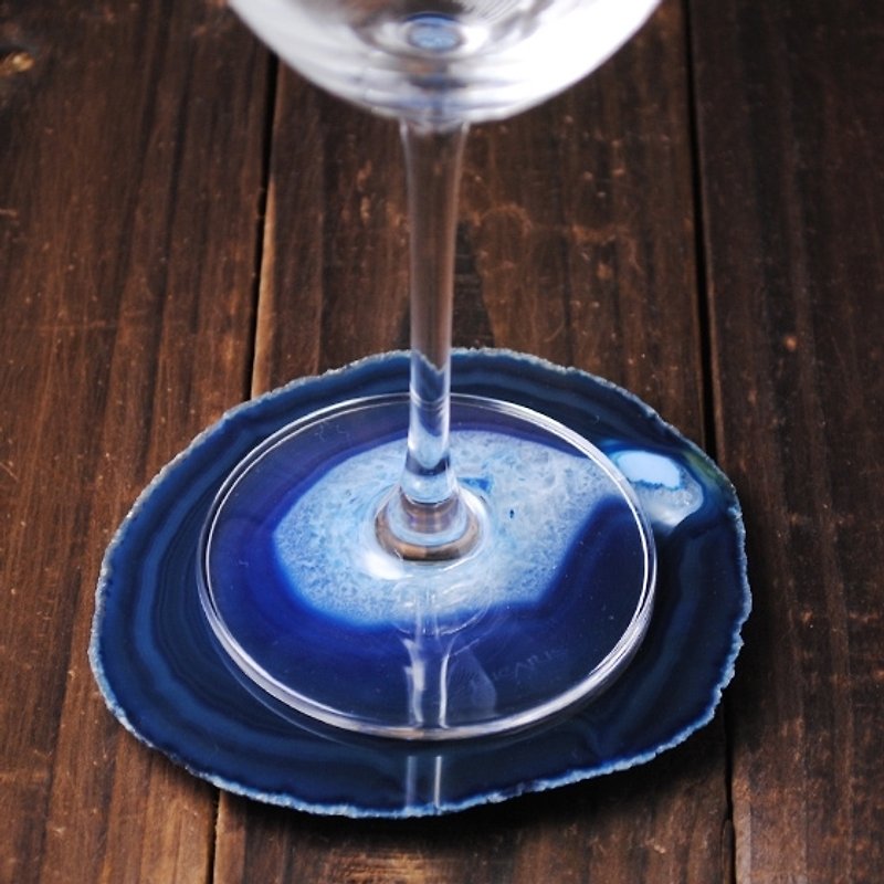 【玛瑙天然矿石酒杯垫】(蓝色系)摆饰石雕刻字艺术品(附赠小木架) - 杯垫 - 宝石 蓝色