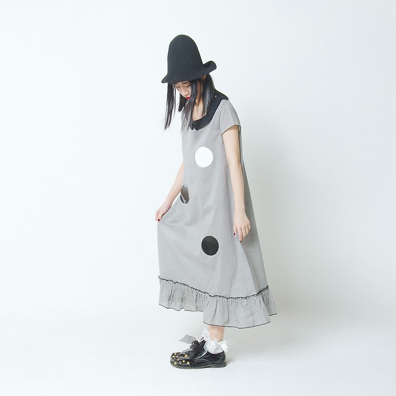 灰色条文娃娃连身裙 洋装 - imakokoni - 洋装/连衣裙 - 棉．麻 灰色