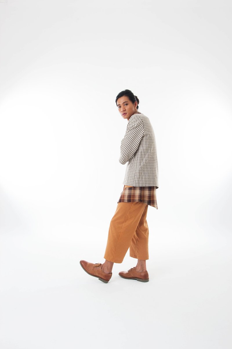 Sevenfold - Bicolor plaid stitching pant 双色格纹拼接长裤(褐色) - 男士长裤 - 压克力 