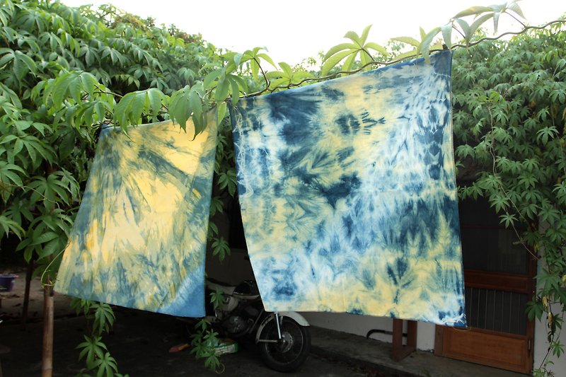 蓝染+黄栀子纯棉大方巾 - 其他 - 其他材质 蓝色