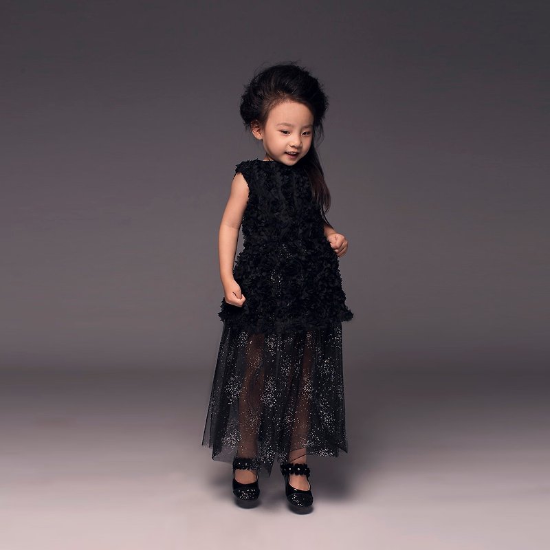 Rosette Sparkle Tulle Dress / FW2015 - 童装礼服/连衣裙 - 其他材质 黑色