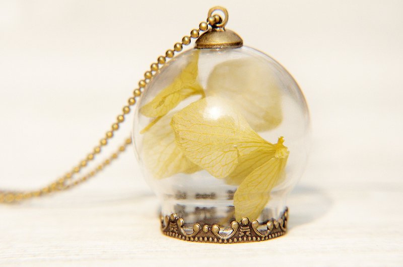 西洋情人节礼物 / 森林系 / 透明感玻璃球干燥花项链 - 阳光黄色花朵 - 项链 - 玻璃 黄色