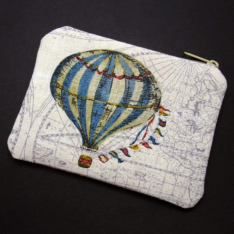 拉链零钱包/卡片包/钥匙包/耳机包/小物包 (热气球) (ZS-104) - 零钱包 - 棉．麻 灰色