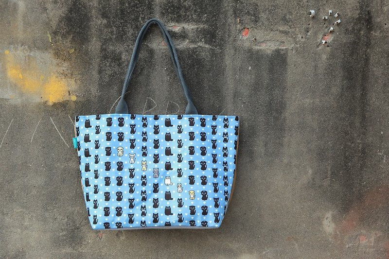 【托特包-大】蓝猫咪-纯手工限量商品 - 侧背包/斜挎包 - 其他材质 蓝色
