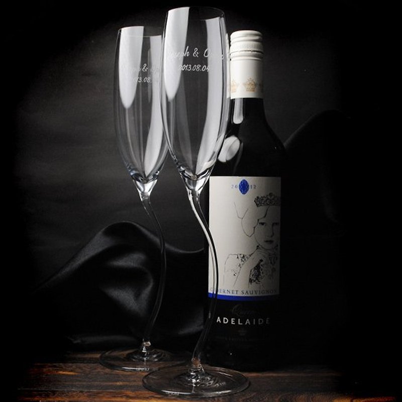 (一对价)240cc【可刻字的手工杯】RONA Cassiopeia系列 香槟对杯 无铅水晶玻璃雕刻 酒杯刻字 婚礼香槟送礼 结婚礼物 - 酒杯/酒器 - 玻璃 黑色