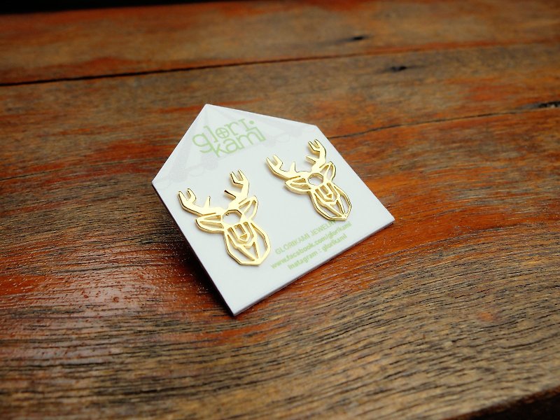 Glorikami 摺纸系列：鹿头黄铜耳环 - 耳环/耳夹 - 其他材质 白色