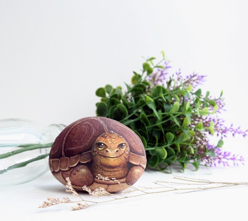 乌龟石头插画（含 10*10 厘米木盒） - 植栽 - 植物．花 咖啡色