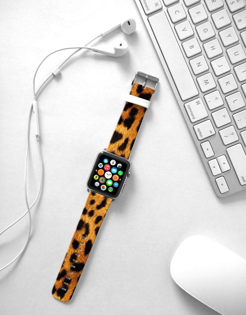 Apple Watch Series 1 , Series 2, Series 3 - Apple Watch 真皮手表带，适用于Apple Watch 及 Apple Watch Sport - Freshion 香港原创设计师品牌 - 黄金豹纹 - 表带 - 真皮 