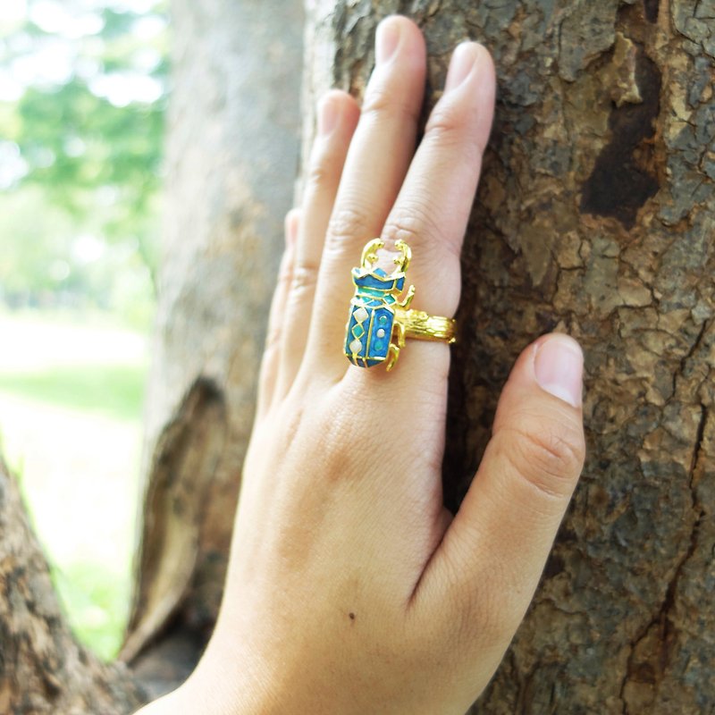 甲虫黄铜戒指 - 蓝色 - 戒指 - 其他金属 蓝色
