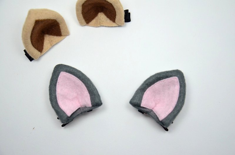 卡哇伊猫咪耳朵发夹（一对） - 围嘴/口水巾 - 其他材质 