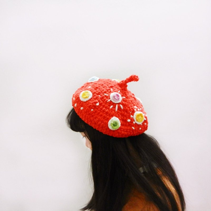 独立原创·鉤織系列  新年红彩点balabala菇仔贝雷帽圣诞礼物 - 帽子 - 其他材质 红色