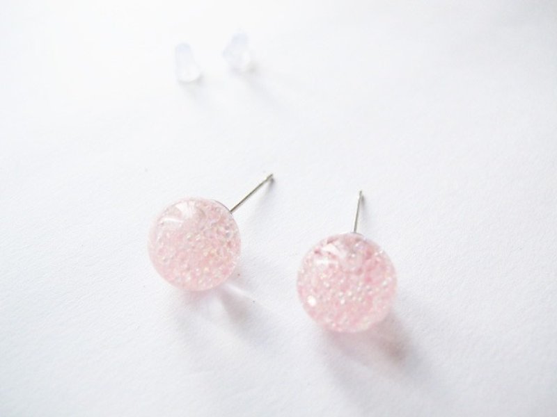 ＊Rosy Garden＊粉红混白色鱼子酱玻璃珠子水流动玻璃球耳环 可换耳夹 - 耳环/耳夹 - 玻璃 粉红色