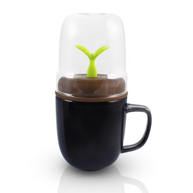 dipper 1++ 双杯组 (黑杯+咖啡盖+绿芽搅拌棒款) - 咖啡杯/马克杯 - 玻璃 黑色
