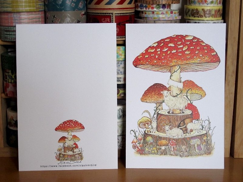 蘑菇与羊明信片 - 卡片/明信片 - 纸 橘色